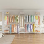 H11 Heavy Duty Garment Rack, Clothing Rack for Hanging Clothes, Extra Large Closet, Freestanding Wardrobe Closet Organizer and Storage with Hanger Rods, Extendable from 7.8 to 10.8 ft, White
