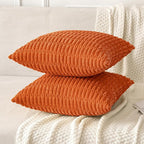 MIULEE Pack of 2 Orange Corduroy Decorative Pillow Covers 20x20 Inch Soft Boho Striped Throw Pillow Covers Modern Farmhouse Home Decor for Halloween Thanksgiving Summer Sofa Living Room Couch Bed