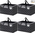 HomeHacks Heavy Duty Moving Bags with Tag Pockets, Collapsible Storage Totes for Moving, Camping & Travel -Foldable Packing Boxes, Zipper Handles, Black（4 Packs, 100L）