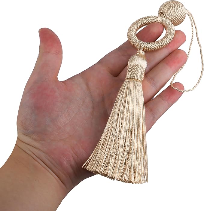 2 Pack 12 Inch Key Tassel with 4 Inch Cord Loop, Handmade Terylene Tassel with Wooden Ring, DIY Decorative Craft Tassels