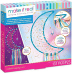 Make It Real: Lunar Dream Catcher with Lights - 131pc DIY Décor Craft Kit, Blue-Gold-Pink, Moon-Shaped, Fairy Lights-Yarn-Ribbon, Tweens-Girls-Kids 8+