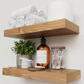BAOBAB WORKSHOP Natural Wood Floating Shelves for Wall 16 inch - Floating Wall Shelves for Kitchen Bedroom - Wooden Bathroom Shelves - Floating Shelf - Oak Finish, 16W x 6.7D, Set of 2