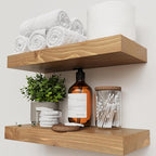 BAOBAB WORKSHOP Natural Wood Floating Shelves for Wall 16 inch - Floating Wall Shelves for Kitchen Bedroom - Wooden Bathroom Shelves - Floating Shelf - Oak Finish, 16W x 6.7D, Set of 2