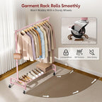 SLEEPING LAMB Heavy Duty Clothing Racks for Hanging Clothes Rack, 43" Wide Rolling Garment Rack Metal Clothing Hanger Rack with Wheels Wardrobe Rack for Coats, Shirts, Dress (Pink)