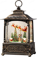 Christmas Snow Globes Church Snow Globe Lantern, Lighted Christmas Decorations Indoor for Home with Music Timer Glitter, Santa Claus Reindeer, Home Decor, USB & Battery Operated 10.4 inch