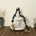 2" Extra Large Wood Bead Garland with Tassels, 50" Long Rustic Farmhouse Wooden Beads Garland, Decorative Beads Boho Decorations for Home Table Mantle Black