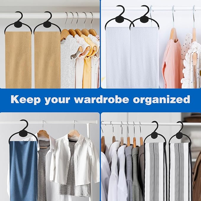 100 Pcs Black Plastic Scarf Hanger Organizer Space Saving Closet Accessory Holder for Scarves, Belts, Ties, Headscarves, and More