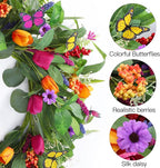 Sggvecsy Spring Summer Wreath for Front Door 22 Inch Artificial Tulips Wreath with Eucalyptus Leaves Lavender Ferns Colorful Silk Flowers Butterflies for Home Farmhouse Indoor Outdoor Wall Decor
