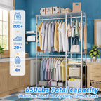 Simple Trending Heavy Duty Clothing Rack Loads 450 LBS, Garment Racks with Adjustable Shelves for Hanging Clothes, Metal Wardrobe Closet, Chrome