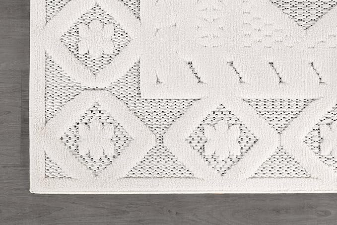Modern Micro Loop Indoor Area Rugs for Living Room Bedroom Kitchen Geometric Trellis White 4x6 Luxury Durable Low and High Pile Non-Shedding Stain Resistant Soft Area Carpet 4 x 6