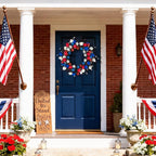 21" Patriotic Wreath for Front Door 4th of July Wreaths with Red White Blue Tulip Flowers&Berry for 250th Anniversary USA Memorial Day, Independence Day Home Porch Wall Outdoor Farmhouse Decoration