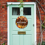 Fall Pumpkin Sunflower Front Door Welcome Hanger 12"x12" - Autumn Thanksgiving Farmhouse Decorations - Rustic Outdoor Hanging Plaque Wall Art for Home Porch