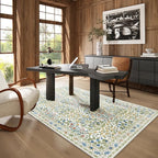 4x6 Feet Area Rug for Living Room Bedroom, Washable Non-Slip Large Rug, Ultra Soft Stain Resistant, Beige Green Distressed Floral Design
