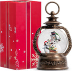 Christmas Snow Globe Lantern Water Glittering Snowman & Penguins with Music & Timer, USB Lined/Battery Operated Lighted Lantern for Christmas Festival Decoration Gifts