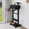 Wooden Valet Stand for Men, Suit Valet Stand with Top Tray, Storage Drawer, Bottom Shoe Rack, Freestanding Clothes Rack for Living Room, Entryway, Bedroom (Black with 1 Storage Drawers)