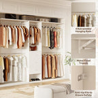 LINLUX 8FT Closet System 94'' Closet Organizer with 3 Drawers,4 Extendable Hanging Rods,Wood Closets Built In System Tower with Adjustable Shelves,Walk-in Closets Wardrobe Clothes Garment Rack(White)