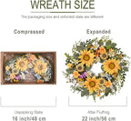 DecorbyHannah Spring Sunflower Summer Wreaths for Front Door Outside All Season, 22 Inch Artificial Collapsible Flower Wreaths with Daisy and Bee, Sunflower Decor for Porch, Wedding Housewarming Gifts