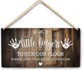 Wall Pediments Shoes Off Sign,Shoes Off Sign for Front Door,Since Little Fingers Touch Our Floor Door Sign,Shoes Off Hanging Welcome Sign for Front Door,10x8 Inches，Wood Grain-8