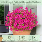 MARTINE MALL 24 Bundles Look Real Artificial Flowers for Outdoors, Realistic Fake Outdoor Flowers, UV Resistant Silk Petunia Flowers for Outside Faux Flowers Plants for Outdoor Porch, Fuchsia
