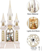 Church Snow Globe Lighted,Christmas Snow Lantern,Angel Holy Family Nativity Christmas Eve Glitter Snow Globe with Musical,Christian Decorations Indoor,Two Power Modes of Church Snow Globes