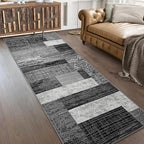 FlyDOIT Modern Geometric Patchwork Area Rug, 2x6 Grey Runner Rugs for Living Room, Rockwood Collection Indoor Rugs for Bedroom, Throw Carpet Floor Decor for Entryway Dining Room Office Nursery