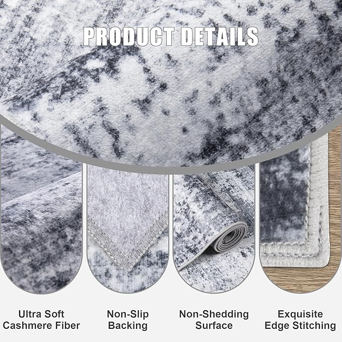 2.6'x8' Runner Rug Washable Rug;Modern Abstract Soft Thin Runner Rug Grey