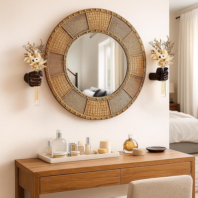 2 Pieces Wall Sculptures, Hands Vase Home Decor, Wall Mount Art Sculpture, Unique Wall Art Statue, Funky Flower Vase Decorations, Modern Eclectic Hanging Decor,Hands Statue (Wood(L+R))