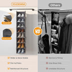 YOUDENOVA Upgraded Extra Wide Hanging Shoe Organizer for Closet, 8-Shelf Storage Organizer with 8 Side Pockets, Hanging Shoe Rack for Hats Clothes Jeans, Grey