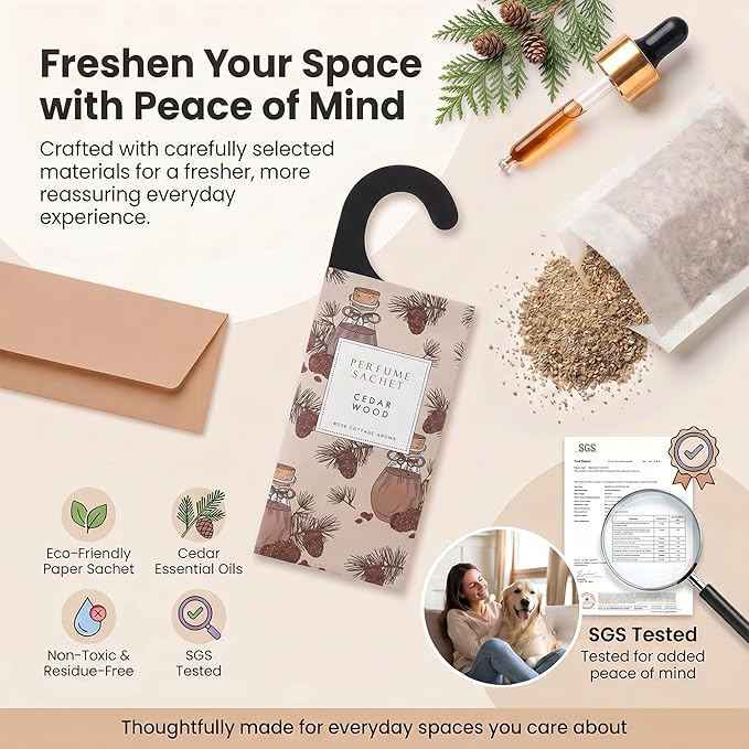ROSE COTTAGE Large 12 Packs Cedar Wood Hanging Closet Deodorizer Air Freshener Long Lasting Scented Sachets Smell Goods for House
