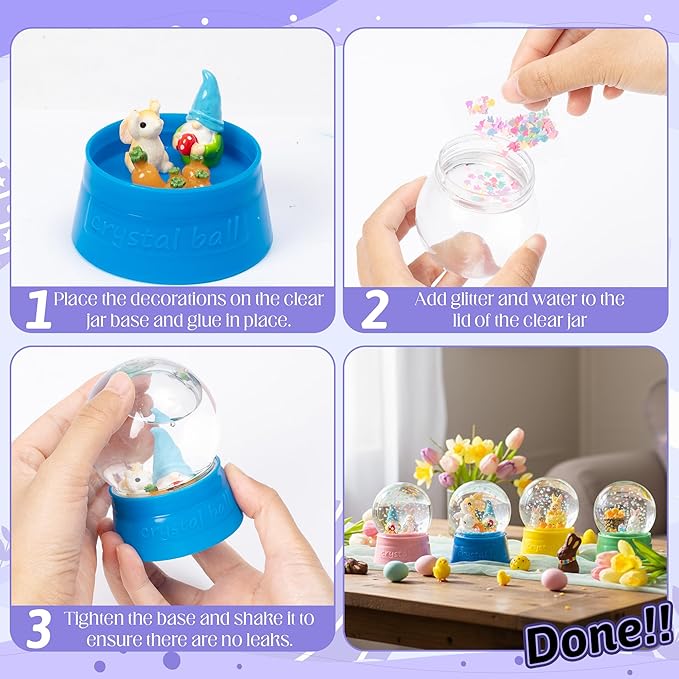Easter Snow Globe Craft Kit - 42Pcs DIY Plastic Snow Globe Craft with Mini Resin Bunny Gnomes Egg, Make Your Own Party Favor Decor with Glitter for Classroom Activity Gift (Rabbit)