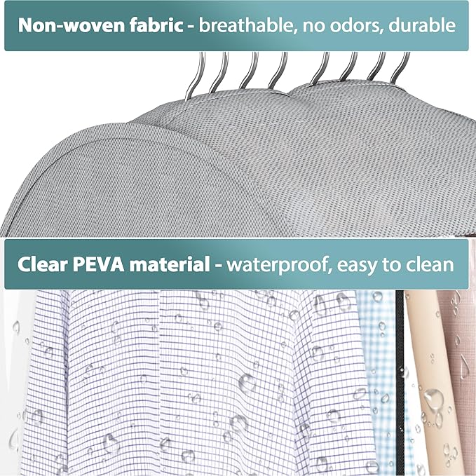 10" Gusseted Garment Bags for Hanging Clothes with Clear Window 50" Suit Bags for Open Closet Storage, Clothing Cover for Coat, Dress, Jacket, Shirt, Fur Wardrobe Protector, 4 Packs