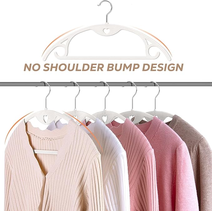 Plastic Hangers 50 Pack: No Shoulder Bumps Ultra Thin Clothes Hanger for Space Saving, Suits, Heavy Duty Coat Clothes Shirt Dress White