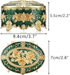 Hipiwe Vintage Jewelry Box Oval Trinket Display Case with Rose Pattern Decorative Green Treasure Box Ring Holder for Women