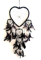OMA Dream Catcher - Hand Made Black Feather Dream Catcher Heart Shaped with Crystal Beads - 7" Diameter & 24" Long - OMA Federal (TM) Brand