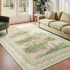 Lessymo Beige Sage 5x7 Rugs for Living Room, Soft Washable Area Rug Non-Slip for Dining Room, Vintage Pastel Aesthetic Carpet, Cottagecore Bedroom Nursery Office Decor