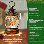 Christmas Snow Globe Lantern Water Glittering Snowman Scene with Music & Timer, USB Lined/Battery Operated Lighted Water Lantern for Christmas Festival Decoration Gifts