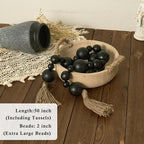 2" Extra Large Wood Bead Garland with Tassels, 50" Long Rustic Farmhouse Wooden Beads Garland, Decorative Beads Boho Decorations for Home Table Mantle Black