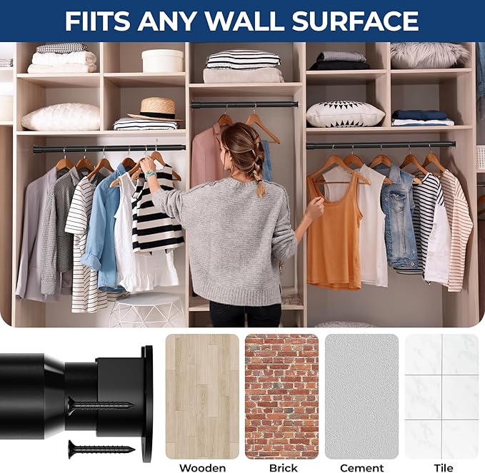 Mavivegue Closet Rod, 17 to 43 Inch Adjustable Closet Rods for Hanging Clothes, Heavy Duty Tension Rod, Black Curtain Rod, for Closet, Wardrobes, Bathroom, Laundry