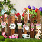 Maitys 36 Pcs Spring Flower Wooden Ornaments Sunflower Tulip Easter Tree Decoration Floral Gnome Hanging Wood Cutout Pastel Spring Decor for Home Small Tree Party(Sweet)