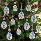 GuassLee Crystal Ornaments Christmas Tree Decorations, 12 Pcs AB Color Teardrop Crystal Hanging Ornaments for Christmas Tree Xmas Bead Chandelier Garland New Years Holiday Party Supplies Decor