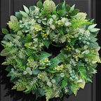 24 Inch Green Wreath for Front Door - Artificial Greenery Wreath with Berries, Indoor Outdoor All Season Year Eucalyptus Wreath for Farmhouse Home Decor, Spring Summer Fall Winter