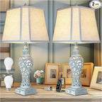 Table Lamp Bedside Lamps Set of 2, 28.5'' Luxsight Farmhouse Table Lamps for Bedroom, Lamps for Nightstands with Night Lights, with USB C+A Ports, Rustic Lamp for Living Room, Bulb Included
