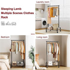 SLEEPING LAMB Heavy Duty Clothing Racks for Hanging Clothes, Small Rolling Clothes Rack with Wheels, Sturdy Garment Wardrobe Rack for Bedroom, Laundry Room, Black