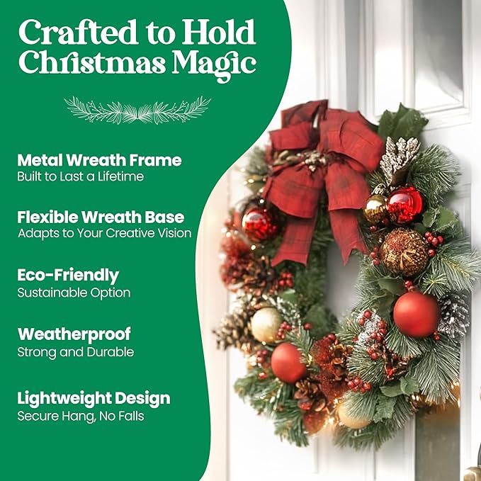 5-Pack Wire Wreath Frame – Round Metal Wreath Form with Ring Design for DIY Crafts, Floral Projects, and Home Decor – Dark Green Wire Frame for Christmas Holiday & Weddings (5, 12 Inches)