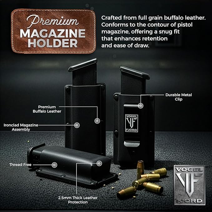 Buffalo Leather Magazine Holder - IWB/OWB Convertible - Right/Left Handed for Men and Women - Premium Mag Belt Pouch - Compatible with Glock & Sig