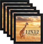12x12 Picture Frame Set of 5, Black Wooden Frame 12x12 Square Wall Gallery Poster Photo frame with Durable Shatter Resistant Plexiglass,Horizontal and Vertical Formats for Wall Hanging best gift