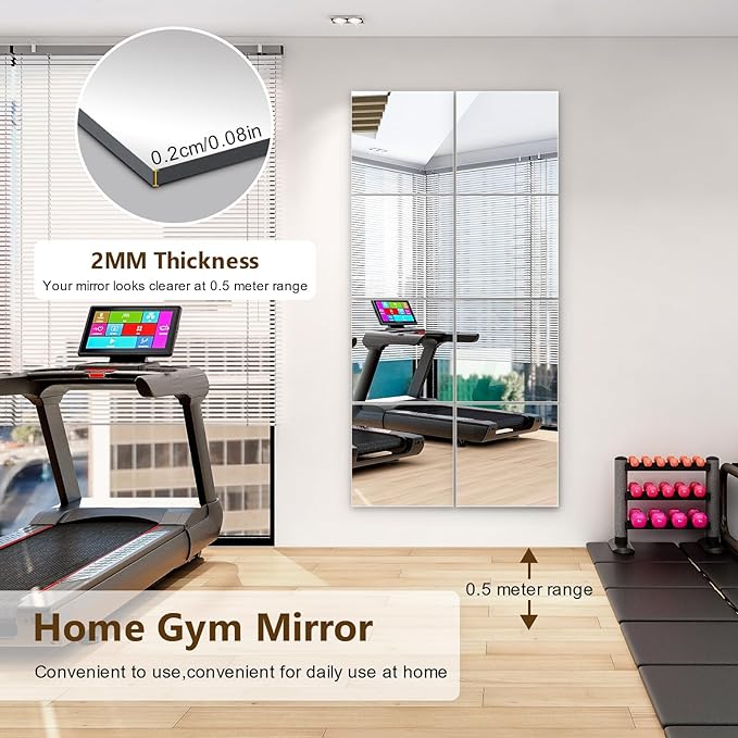 Shiftshade Mirror Wall Full Length,12X14 Inch Unbreakable Mirror Tiles for Bedroom Home Gym Door, Acrylic Mirror Full Body Shatterproof Mirror Stickers for Walls,Mirror Sheets (4pcs)