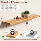 fuqing Live Edge Floating Shelves for Wall 36 inch, 8 Inch Deep Solid Elm Wood Floating Wall Shelves - Rustic Wooden Shelves with Invisible Brackets for Living Room Bedroom Kitchen, 2 Pack, Natural