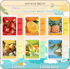 SCENTORINI Wax Melts, Scented Wax Cubes for Wax Warmers, Summer Scent, Coconut Beach, Pear Blossom, Cherry, Cucumber Melon, Pineapple, Energizing Citrus, 6 Pack