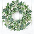 24" Summer Wreath for Front Door, Lamb Ear Grapevine Wreath, Artificial White Baby's Breath Berries Green Bow Decoration for Summer Farmhouse Indoor Staircase Outdoor Porch Decor
